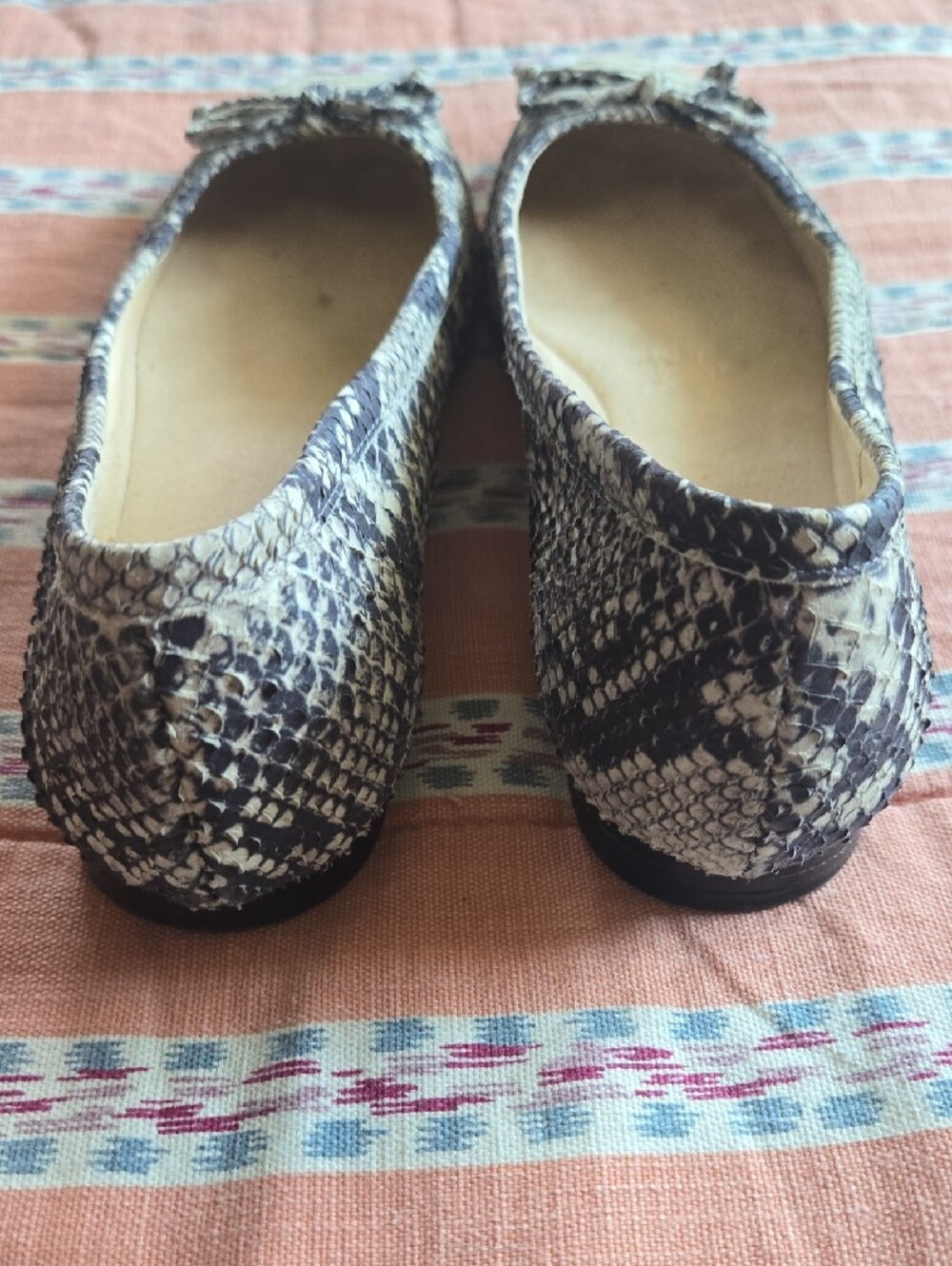 Stuart Weitzman Snake Skin Ballet Flats in Black and Cream - Picture 3 of 10